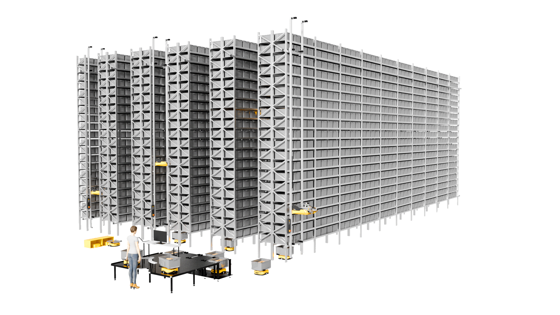 STORIN automated storage racking system with flying tote shuttles